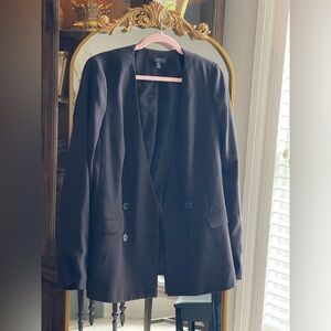 J. Crew French Girl Blazer Double Breasted Suit Jacket Black 365 Crepe in 8 Tall